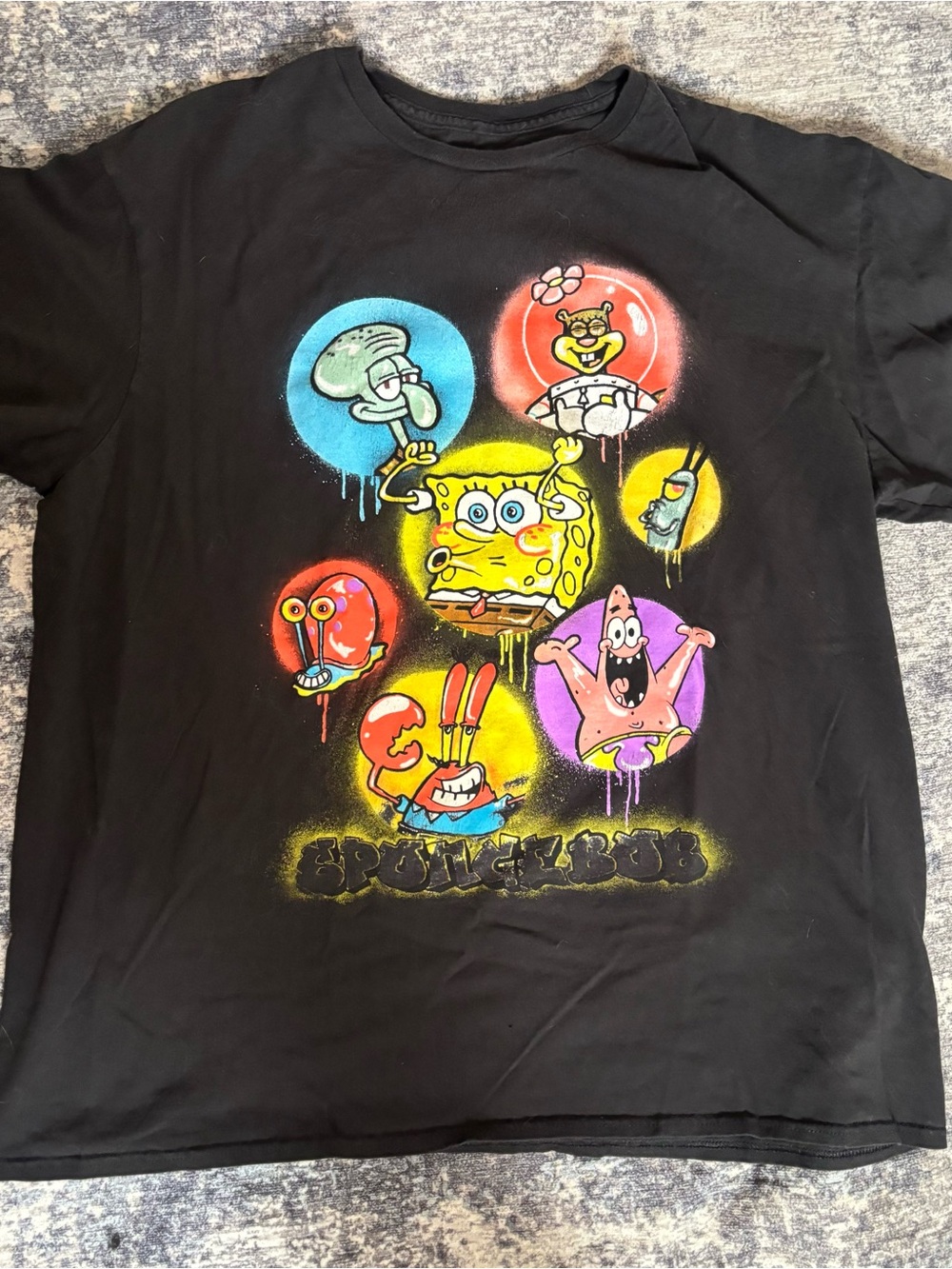 Mango Black SpongeBob & Friends Graphic Tee with Multicolor Characters